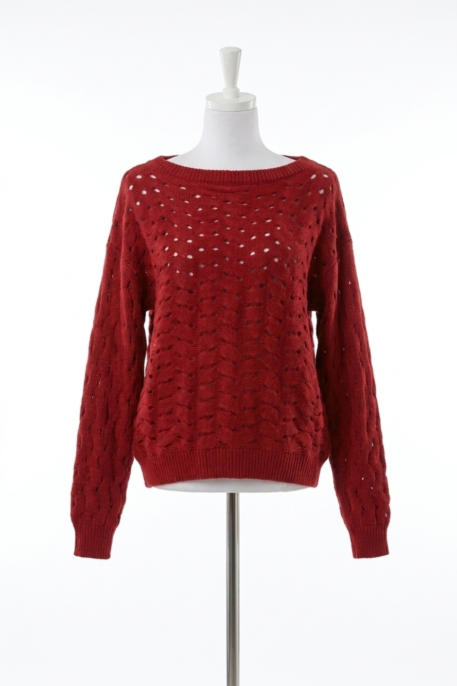 NEW ELAN wide neck open knit sweater in red